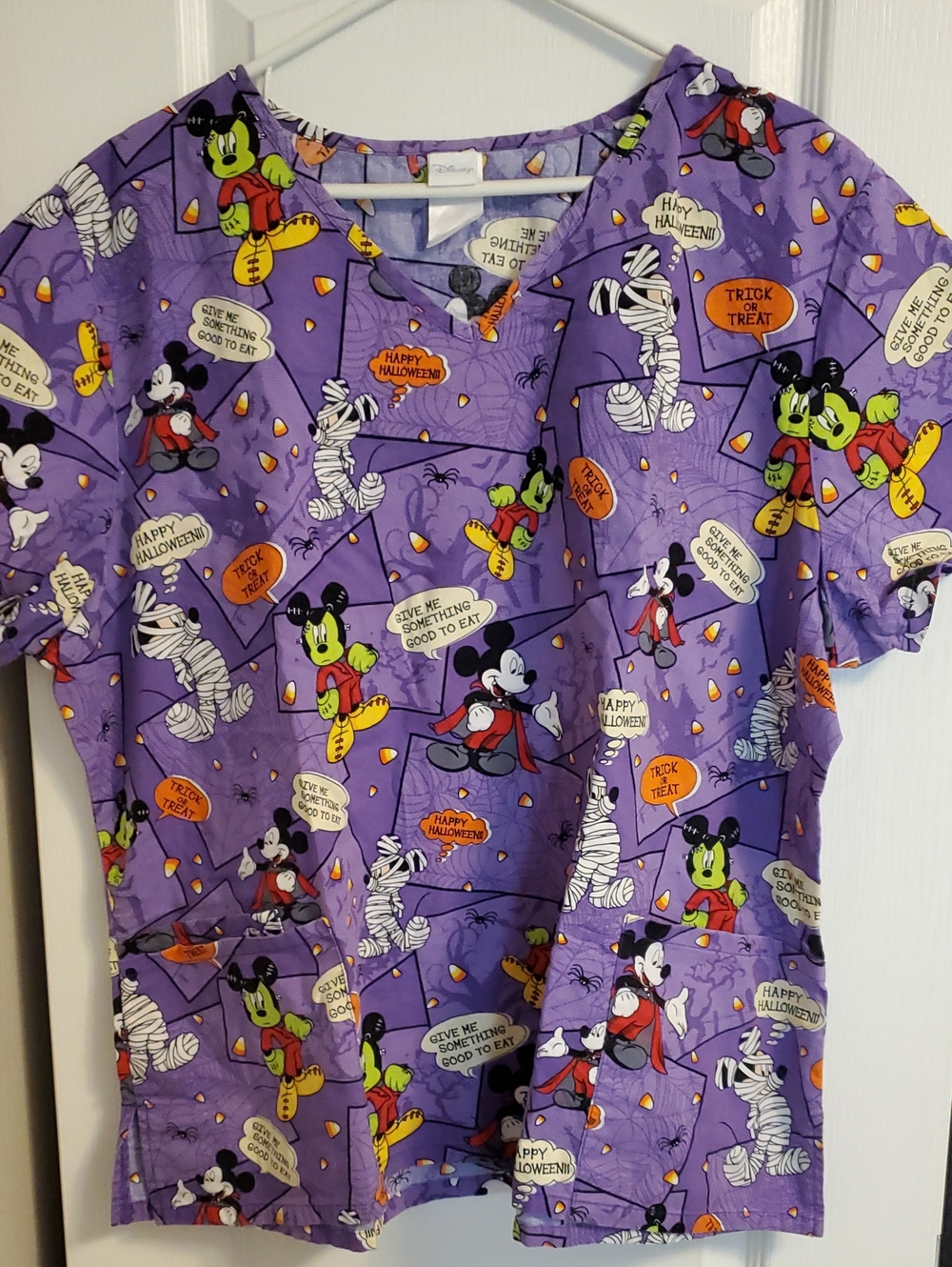 Disney Women's Purple Halloween Mickey Mouse Scrub Top